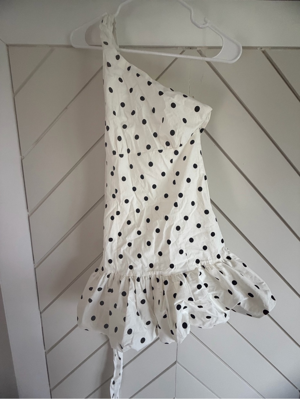 Peppermayo White Polka Dot One-Shoulder Mini Dress - Picture 6 of 11